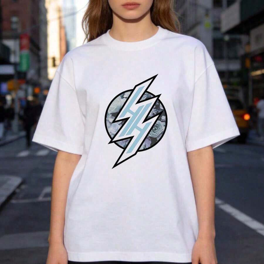 Camiseta gráfica para mujer, de algodón, informal, de manga corta, de moda de temporada, con cuello redondo, estilo minimalista, con estampado de anime/eslogan/banda, de tela cómoda y de elasticidad media, lavable a máquina - Versátil para el uso diario, deportivo o en ocasiones especiales. - Blanco - Ver 1