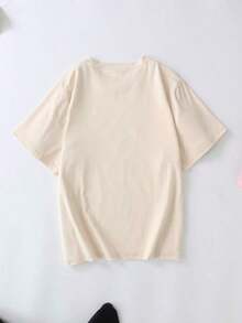 Plus Size Women's Casual Cat Print T-Shirt, Suitable For Everyday Wear, Outings, Vacations, Summer, Beach Parties, Music Festivals, Holidays And Other Events. Color: Black - 杏 - 查看 3