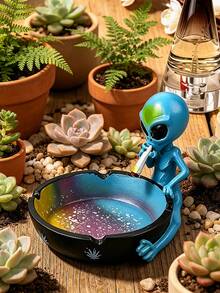 創意藍色外星人樹脂雕像裝飾，趣味太空生物雕像，可愛 UFO 角色飾品，花園露台桌飾，陽台裝飾，客廳咖啡桌擺飾，戶外庭院裝飾，科幻收藏人偶 - A - 查看 6