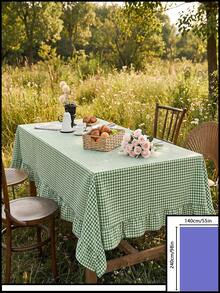 1pc Fresh Green Plaid Ruffle Edge Tablecloth, American Country Style Minimalist Decorative Table Cloth, Rectangular For Dining Table, Coffee Table, TV Cabinet, Entryway, Multi-Functional Cover, Suitable For Holiday Gatherings, Birthday Parties, Wedding Banquets, Table Decoration, Room Decor, Office Desk, Coffee Table Mat, Outdoor Picnic Mat, Home Decor, All Seasons - Green - View 20