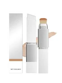 2-In-1 Tinted Moisturizer Stick, Dual-Ended Design With Brush, Buildable Natural To Medium Tone Enhancement, Lightweight Moisturizing Smooth Matte Skin Finish, Adapts To Light To Medium Beige Skin Tones, Suitable For All Skin Types Including Sensitive & Dry Skin, Travel-Friendly Daily Essential - White - View 10