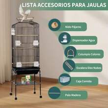 Jaula Grande Metal para Pájaros, Jaulas para Aves con Ruedas y Percha Soporte, Incluye Bebedero de Bandeja, Comedero, Juguetes con Pájaros, para Periquito, Canarios, Medianos - como en la imagen - Ver 6
