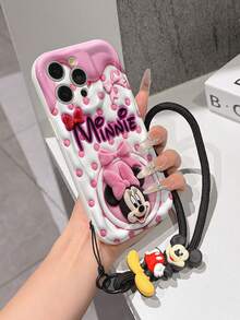 This Disney Mickey Mouse Lanyard Phone Case Is Fully Covered In TPU Material. It's Shockproof, Lightweight, And Compatible With IPhone17/16/11/13/15/15 Plus/15 Pro/15 Pro Max/12/14 Pro Max/11 Pro Max/12 Pro/12 Pro Max/13. This Phone Case Makes A Popular Birthday Gift Or Business Gift; It's Durable, Stain- And Fingerprint Resistant, And Suitable For Both Men And Women. The Set Also Includes A Mickey Mouse Phone Case And A Mickey Mouse Plush Bracelet. It's A Perfect Gift For Friends And Family. This Stylish Phone Case Is Fun, Lightweight, And Durable. IPhone17 Pro Max Phone Case, Minnie Mouse Phone Case. - trắng - Xem 3