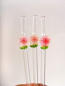 1/2PCS Reusable Curved Flower Glass Straw Set,For Smoothies, Cocktails, Bubble Tea, Soda, Summer Drinks, Pool Parties, Beach. Great Gift For Christmas, Birthday, Graduation, Back To School, Valentine's Day. Kitchen Essential, Photo Prop. - Clear - View 4