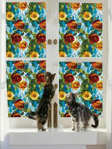 1 Stück verdickte statisch haftende abnehmbare Fensterfolie mit bunten floralen Vintage-Mustern und einer halbtransparenten Textur, die UV-Strahlen effektiv blockiert. Geeignet für Schlafzimmer, Wohnzimmer, Küchen und Badezimmer. PVC halbtransparente mattierte Sichtschutzfolie. - Bunte Rosen - Übersicht 6