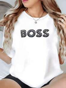 La palabra BOSS simboliza confianza independencia y liderazgo transmitiendo poder femenino con actitud moderna y elegancia camiseta de mujer 100% algodón suave y cómoda ideal para uso diario - Blanco - Ver 1