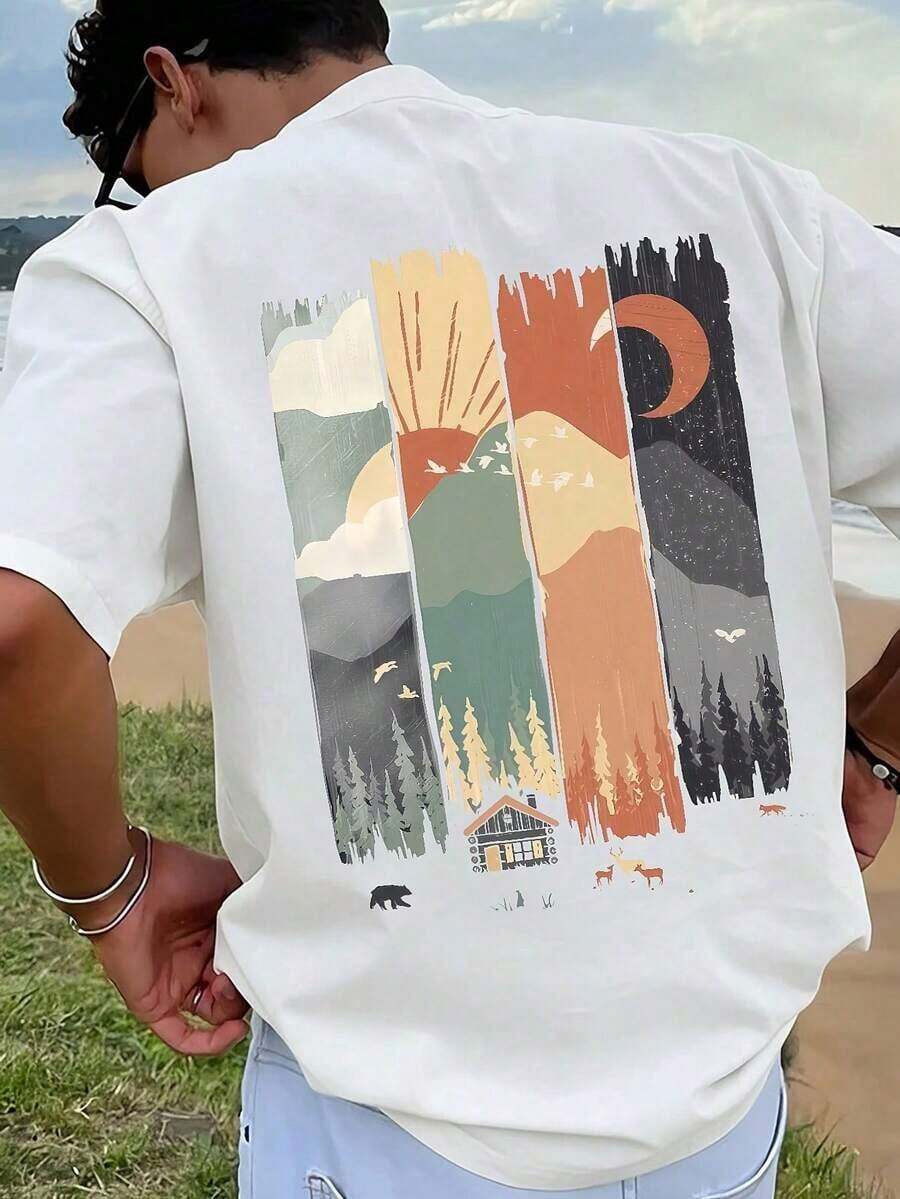 Camiseta gráfica para hombre de talla grande, ropa de playa de verano, camiseta de manga corta de corte holgado para talla grande - Blanco - Ver 1