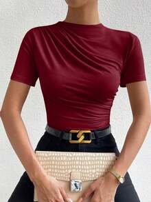 Body de camiseta ajustado unicolor fruncido - Burdeos - Ver 3