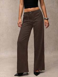 Pantalones anchos de pierna casual marrón con decoración de cuentas/Pantalones de corte relajado, adecuados para vacaciones, viajes, salidas, verano - Café integral 2 - Ver 7