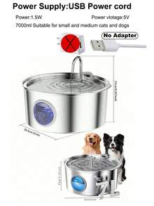 Dispensador de agua inteligente para perros de gran capacidad de 7L, de acero inoxidable 304, con ventana de visualización, alimentador de agua automático, silencioso, alimentado por USB, no impermeable, adecuado para perros, sin incluir baterías - Multicolor - Ver 12