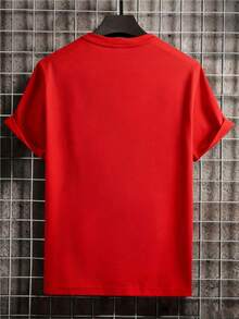 Men's & Women's T-Shirt, Casual And Modern Style, 'Dad' Style, 2026 Collection, Baby Footprint And Star Pattern, Everyday Casual Wear For Adult Men, Urban Style, Holiday Gift - 紅色 - 查看 2