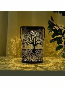 1pc Solar Powered Iron Art Tree Projection Light, Waterproof Outdoor Patio Decor Lamp, Garden Landscape Lighting, Hollow Hanging Lamp - 大樹 - 查看 2