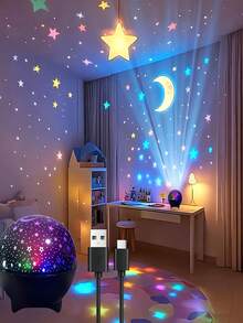 1个黑色星月投影灯，星月投影仪，星月夜灯，星空氛围灯，星月房间投影仪，星月卧室床头氛围灯，星月天花板投影仪，营造梦幻星空氛围，USB供电星月投影仪，适用于房间、卧室、客厅装饰，营造氛围，卧室派对装饰，生日礼物，房间装饰，卧室装饰，灯，灯罩，夜灯，灯光，礼物，卧室照明，派对装饰，卧室用品 - 星月投影 - 查看 8