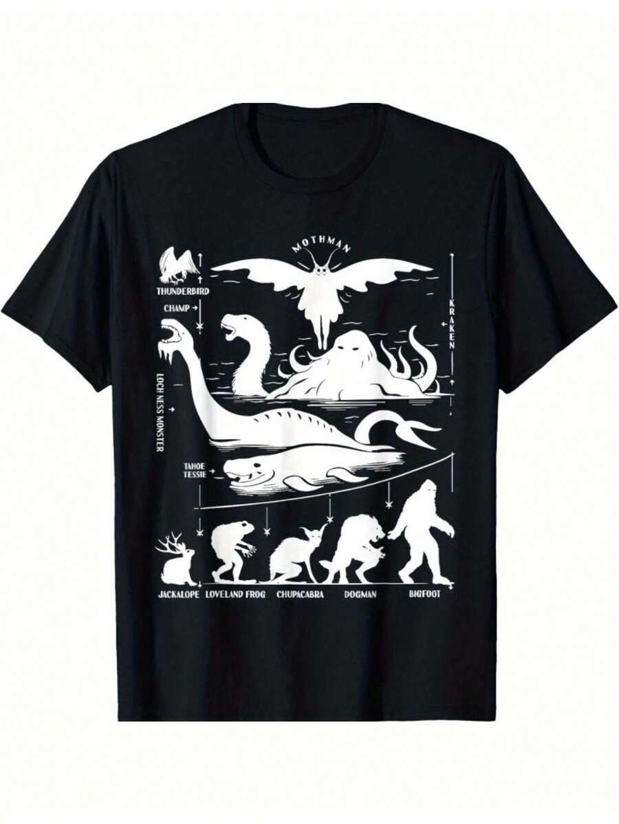 Camiseta de algodón puro de 180 gramos, criptid, bigfoot, mariposa, perro criptid, otros monstruos, criptozoología, camiseta - Negro - Ver 1