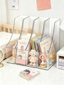 1/4pcs Clear Acrylic Kids Book File Organizer, Desktop Magazine Storage Holder, Nursery Desk Rack For Baby Picture Books Building Blocks Toys - Multicolor - View 8