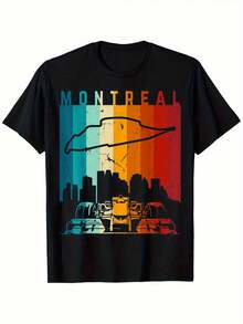 Camiseta Vintage de la Pista de Carreras de Fórmula de Montreal - Camiseta Unisex Suave con Gráfico Retro del Horizonte Urbano y de un Coche de Carreras, Comodidad para Todas las Temporadas, Lavable a Máquina, Regalo Perfecto para Fanáticos del Deporte de Motor (Negra), Camiseta de Coche de Carreras, Ropa Cómoda, Cuello Redondo Clásico - Negro - Ver 1