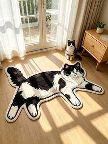 1pc Cow & Kitten Pattern Area Rug, Living Room Carpet, Washable Decorative Floor Mat, Large Round Carpet For Living Room, Home Decor, Graduation Gift - Cow Cat - View 2