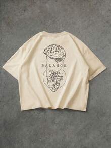 1pc Men's Short Sleeve T-Shirt, Exquisite Design, Essential For Summer, Easy To Match, Showcase Your Style - Apricot - View 5