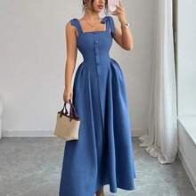 YijiaNvz  Nuevo vestido midi tejido bicolor con textura y tirantes anudados, elegante y versátil para uso en la oficina - amarillo ganso - Ver 8
