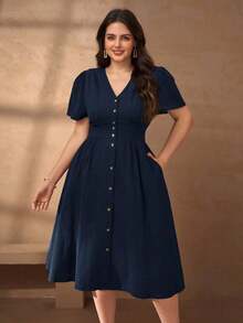 Chikora Vestido casual de oficina con cuello en V de lino para mujer de talla grande, vestido con botones Zanzea de talla grande para mujer, vestido de talla grande, vestido con botones de talla grande para mujer, ropa de talla grande para mujer, vestido de verano, vestido de primavera, vestido de festival, vestido de Pascua, vestido elegante, vestido de fiesta elegante, vestido de playa, vestido de invitada de boda para mujer, vestido de fiesta de boda, vestido de dama de honor, vestido de graduación, atuendo de graduación para madre, vestido casual, vestido de vacaciones, vestido de fiesta, vestido formal, vestido floral, vestido morado fluido de talla grande para mujer - Azul marino - Ver 3