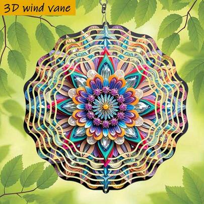 3D 1件彩色紙藝曼陀羅花，25.5cm/10in*25.5cm/10in 附旋轉掛鉤，360° DIY創意風車裝飾，適用於室內外，360°旋轉吊飾（不含吊繩），隨機款式