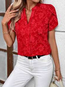 Blusa de mujer de escote en V con estampado de corazón y mangas con volantes para el verano y la playa - Rojo - Ver 6