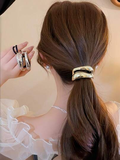 1 chiếc dây buộc tóc kim loại rỗng hai lớp tối giản, dây buộc tóc co giãn dành cho nữ, phụ kiện tóc thời trang, dây buộc tóc đuôi ngựa, phụ kiện làm đẹp tóc tại nhà