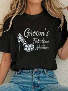 Camiseta de algodón para mujer, Camiseta "La Fabulosa Madre del Novio", Camiseta para la Madre del Novio, Camiseta cómoda para mujer, Transpirable y confortable. - Negro - Ver 6