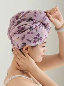 1pc Cute Thickened Lace Shower Cap, Absorbent Coral Fleece Quick Dry Hair Towel, Soft & Portable (Random Color For Cap Rim) - Multicolor - View 10