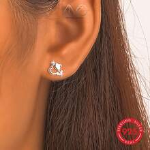 925 Sterling Silver Cute Dog Bone Asymmetric Hollow Design Earrings, Delicate Earrings For Women, Suitable For Daily Wear, Parties, Gift For Family And Friends, Birthday Gift, Comes In Gift Box - Silver - View 5