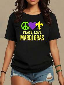 Símbolos coloridos de paz corazón morado y flor de lis amarilla celebrando espíritu alegre de  Gras camiseta de mujer 100% algodón 180g - Negro - Ver 9