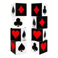 Black & Red Square Box, Poker Theme Party Decoration Box, Party Decoration Photo Prop Poker Pattern Box, Suitable For Las Vegas Game Night Party, Team Building Gathering, Bachelor Party, Retro Party - Poker - View 1