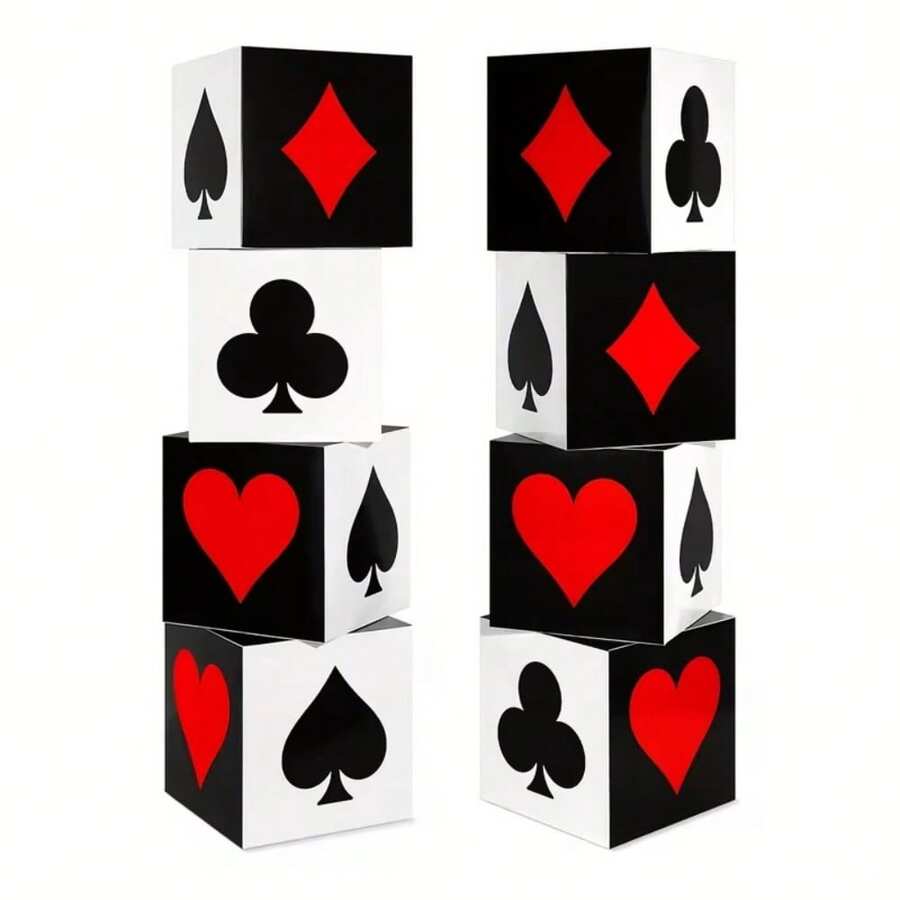 Black & Red Square Box, Poker Theme Party Decoration Box, Party Decoration Photo Prop Poker Pattern Box, Suitable For Las Vegas Game Night Party, Team Building Gathering, Bachelor Party, Retro Party - Poker - View 1