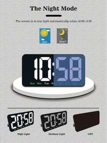 Large LED Digital Display Electronic Alarm Clock, Displays Day Of Week, Suitable For Student, Elderly, Bedroom, Living Room - Black Case With White Numbers - View 10