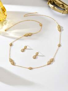 Bộ trang sức 3 món sang trọng, thanh lịch mạ vàng đồng hình giọt nước gồm dây chuyền, bông tai và phụ kiện, thích hợp cho phụ nữ dự tiệc cưới, sự kiện và các dịp lễ hội. - Vàng - Xem 6