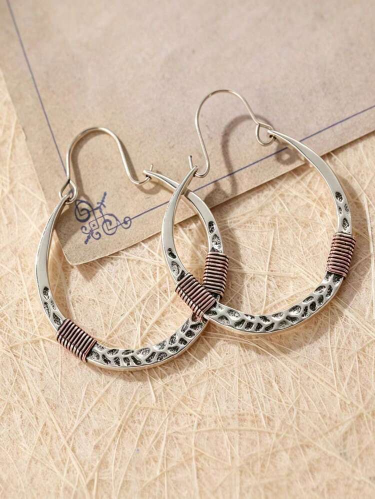 Khuyên tai vòng kiểu Bohemian phối hợp kim loại, làm thủ công bằng dây quấn, trang sức nổi bật cho lễ hội âm nhạc, thích hợp đeo hàng ngày và dự tiệc cho nữ. - Nhiều màu - Xem 4