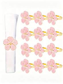 1/6/12 Pcs Elegant Metal Flower Napkin Rings, Suitable For Birthday Party, Farmhouse Style, Wedding, Restaurant, Hotel, Valentine's Day, Banquet, Buffet Table Decor, Party Favors, Home Kitchen Table Decor - Multicolor - View 19