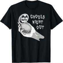Camiseta informal de algodón para mujer, cuello redondo, manga corta, estilo "Ghouls Night Out", corte regular. - Negro - Ver 1