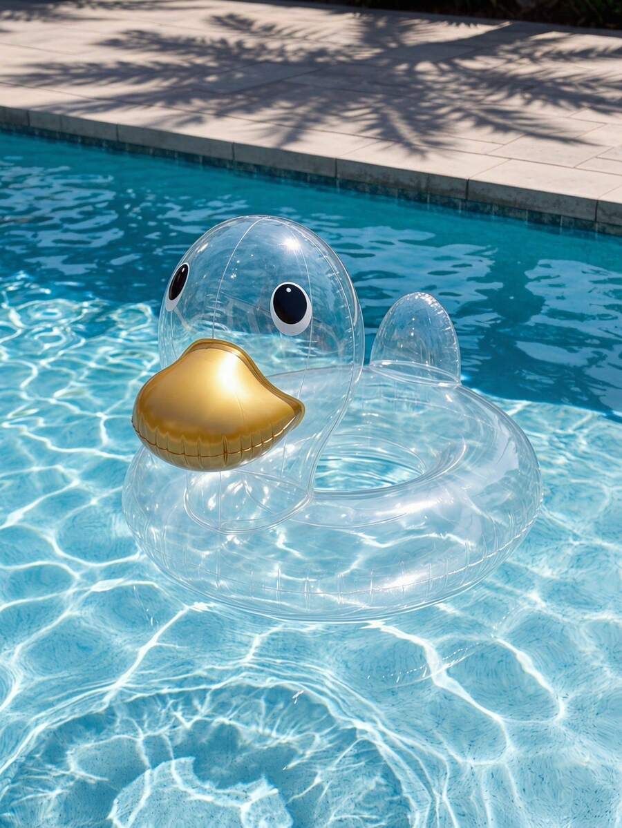 1pc Transparent Clear Duck Shaped Inflatable Swimming Ring, Summer Beach Pool Party Leisure Float - Multicolor - View 1
