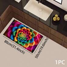 1 pieza Alfombra impresa con patrón floral colorido 2D, Serie de felpudos largos, Adecuado para sala de estar, lavandería, baño, dormitorio, cocina - Multicolor - Ver 12