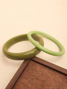 1pc/2pcs Retro Energetic Resin Leopard Print Acrylic Round Bangle Bracelet, Suitable For Daily Wear, Parties And Gatherings - Green - View 5