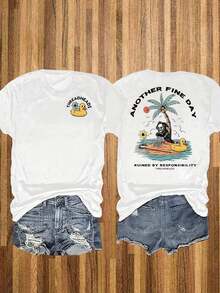 Summer Clothing, 1 Piece, Women's T-Shirt With Zion National Park Graphic, Utah Landscape, Summer Vacation Style, Short Sleeve T-Shirt, Casual, For Outdoor Hiking - 白色 14 - 查看 1