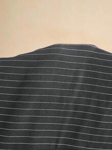Camisa de mujer a rayas con pliegues, de uso versátil y casual para el día a día - Gris - Ver 7