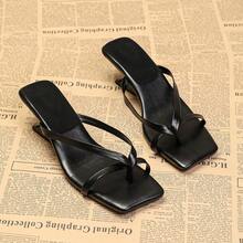 Spring/Summer New Arrival, Women's Chocolate Brown Toe-Post Sandals, Square Toe Flat Flip-Flops, Fashion Casual Sandals - Black - View 2