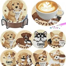 Bộ 8 miếng lót ly tranh đính đá hình chó, lót ly chịu nhiệt đính đá lấp lánh kèm giá đỡ, đồ dùng thủ công tự làm lót ly, quà tặng đồ dùng thủ công tranh đính đá nhân tạo - Họa tiết động vật - Xem 11