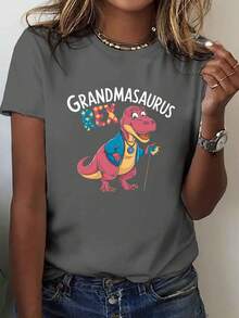 Talla grande - talla extra grande - camiseta de mujer, hecha de algodón puro, tela ligera y transpirable, diseño de cuello redondo, diseño estampado, corte de manga corta, adecuada para primavera y verano. - Gris Oscuro - Ver 6
