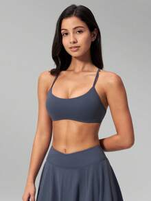 MFVIM Women's New Yoga Bra Top, Criss-Cross Back Sports Bra For Running, Fitness, Yoga, Soft & Skin-Friendly Fabric, Versatile For Commuting, Outdoor, Jogging, Cycling, Yoga, Suitable For Women's Fitness Wear - Dusty Blue - View 9