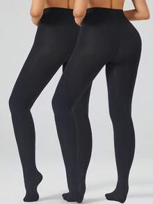 1/2雙女款冬季純色極簡風抓絨內裡保暖緊身褲，時尚修身高彈力保暖內搭褲 - 彩色 - 查看 25