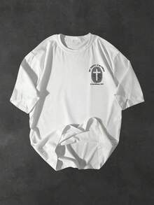 Men's Simple And Stylish Short Sleeves T Shirt,Printed With Christian Identity Markings,Fingerprint And Cross Pattern,Suitable For Daily Leisure And Commuting. - White - View 4