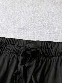Pantalones anchos de pierna ancha de satén negro de larga duración con ajuste cómodo para mujeres, pantalones de satén negro, pantalones de seda para mujeres, pantalones de satén negro, pantalones de seda negra, pantalones casuales para mujeres - Negro - Ver 4